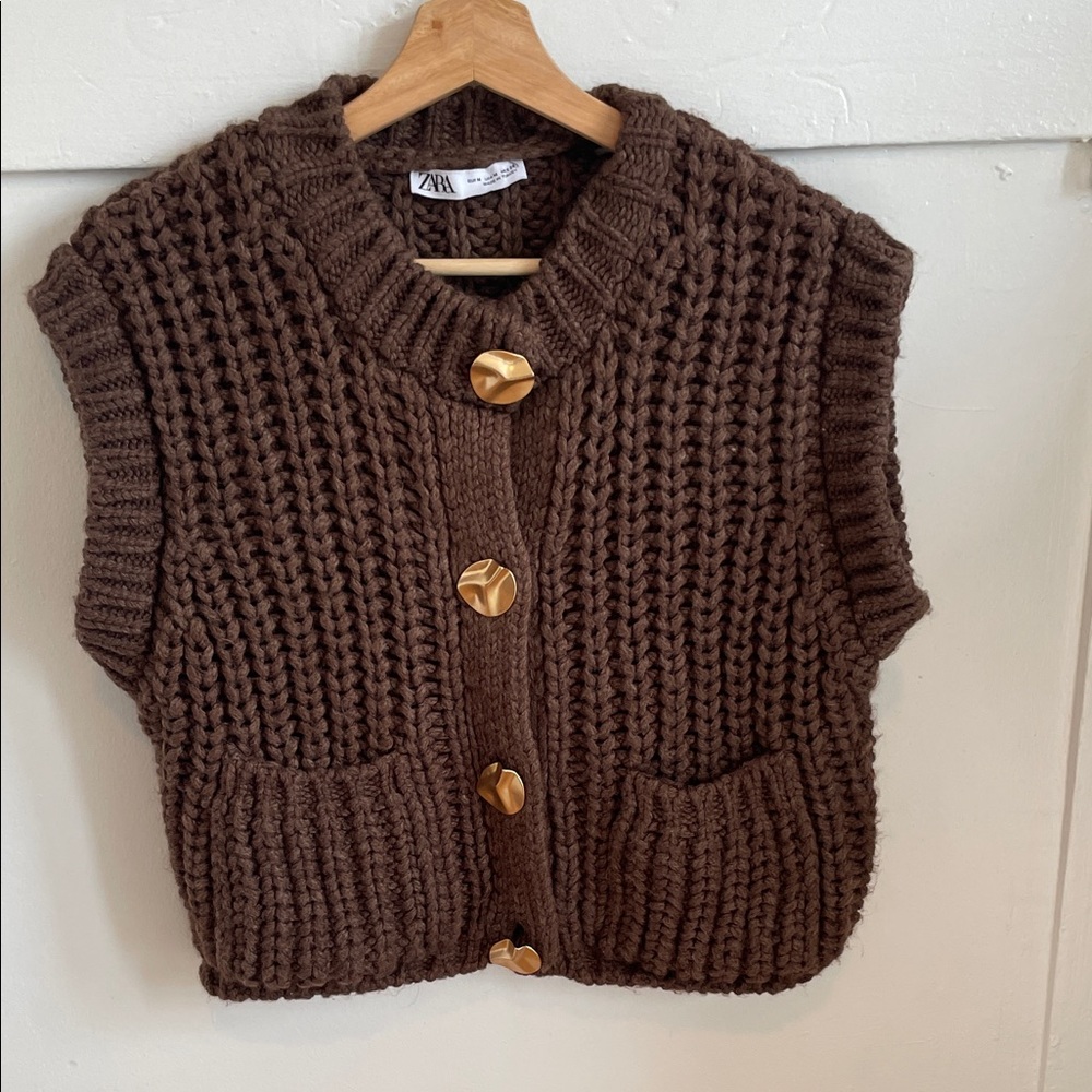 Zara Chunky Brown Knit Sweater Vest